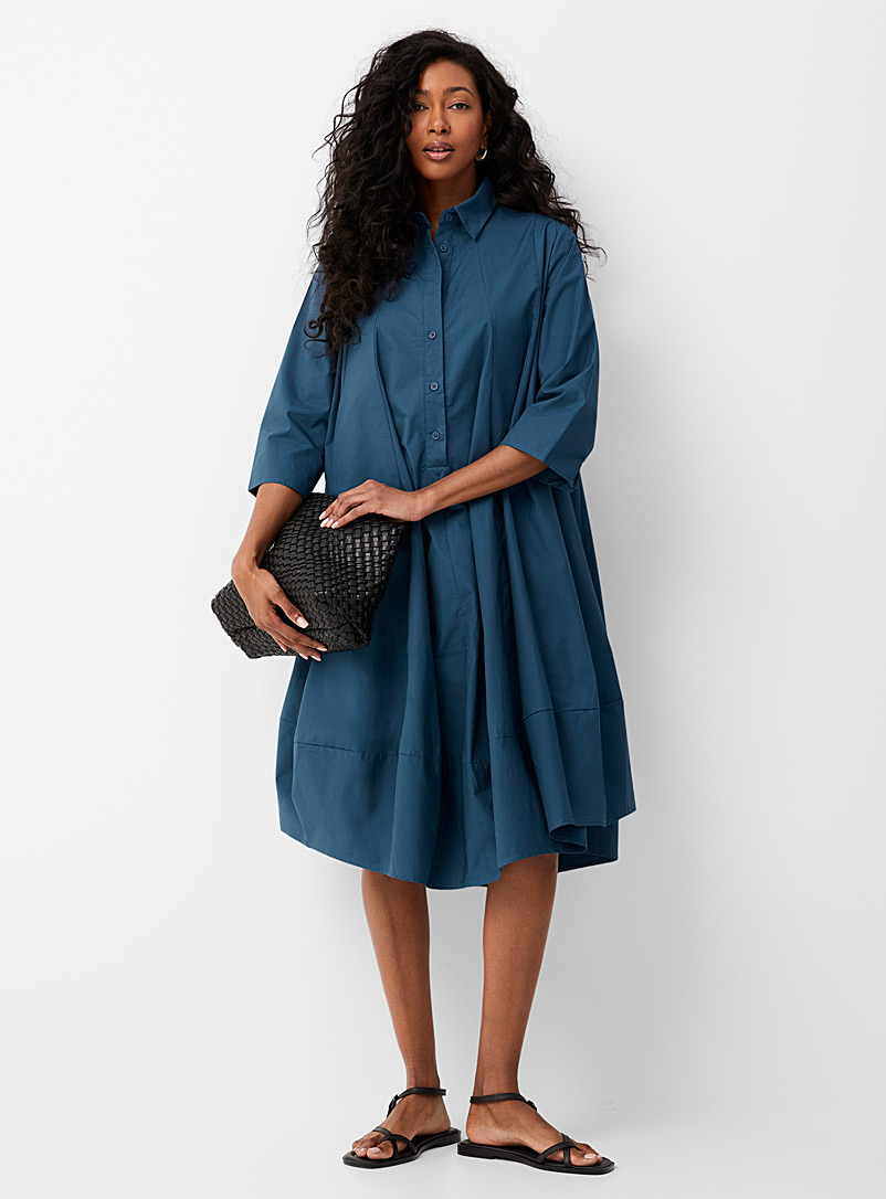 Contemporaine: La robe chemise popeline trapèze Bleu pour femme