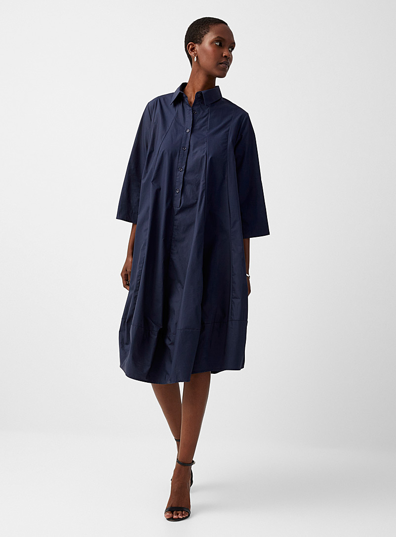 Contemporaine: La robe chemise popeline trapèze Marine pour femme