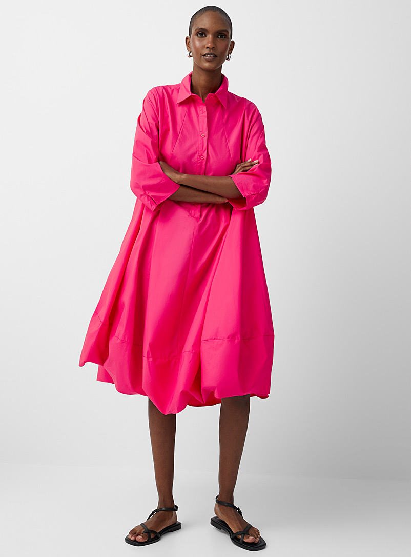 Contemporaine: La robe chemise popeline trapèze Fuchsia pour femme