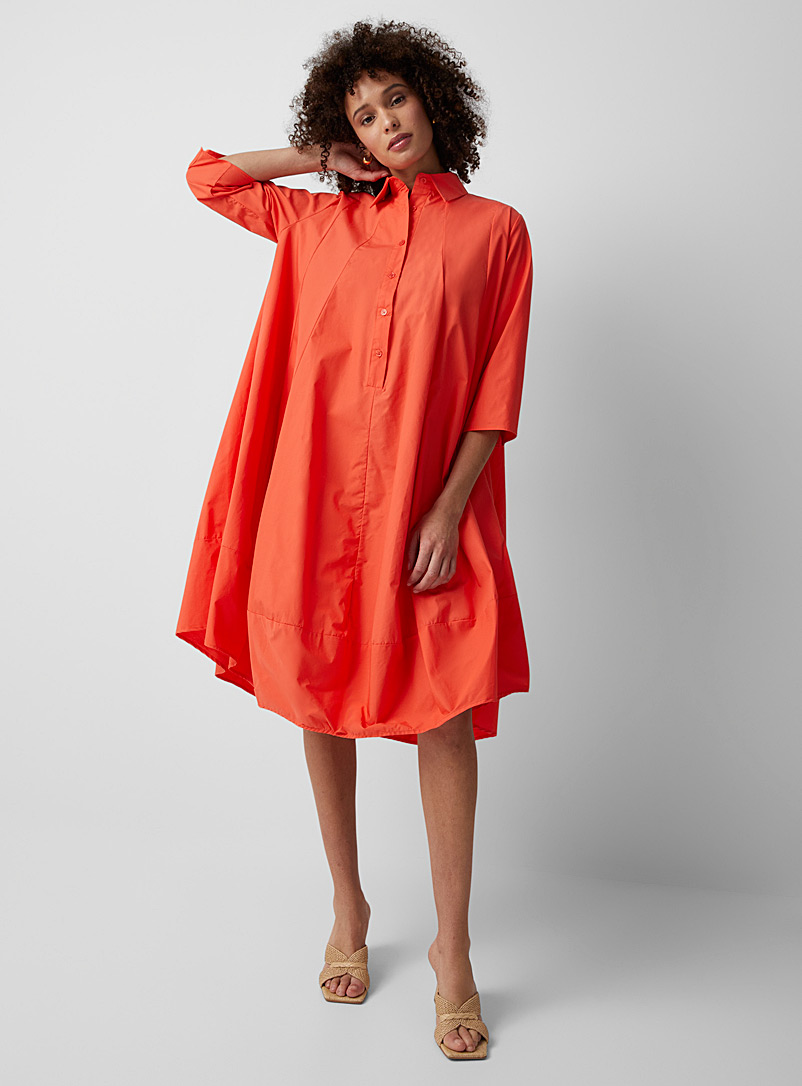 Contemporaine Orange Trapezoid poplin shirtdress for women