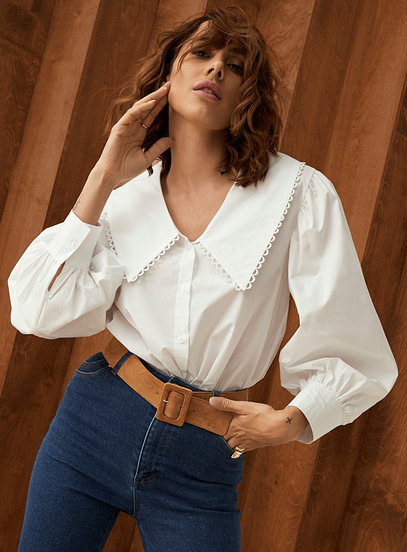 Icône: La chemise col Claudine surdimensionné Blanc pour femme