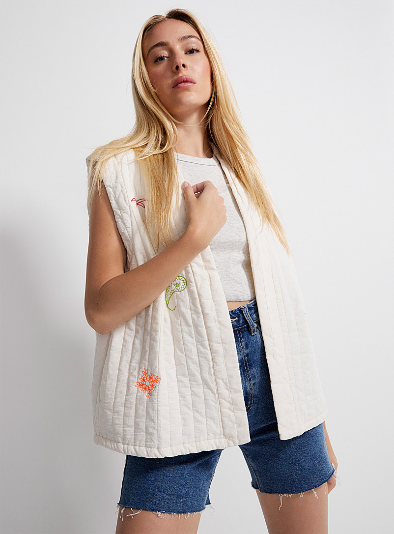 Icône White Colourful embroidery quilted jacket for women