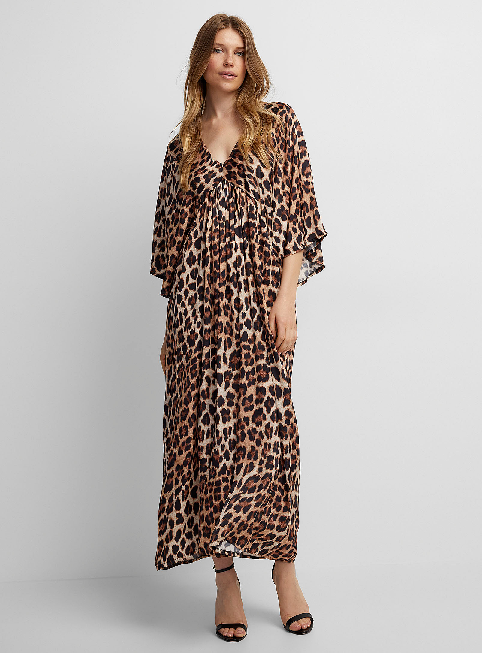 Icône - Women's Cap-sleeve leopard dress