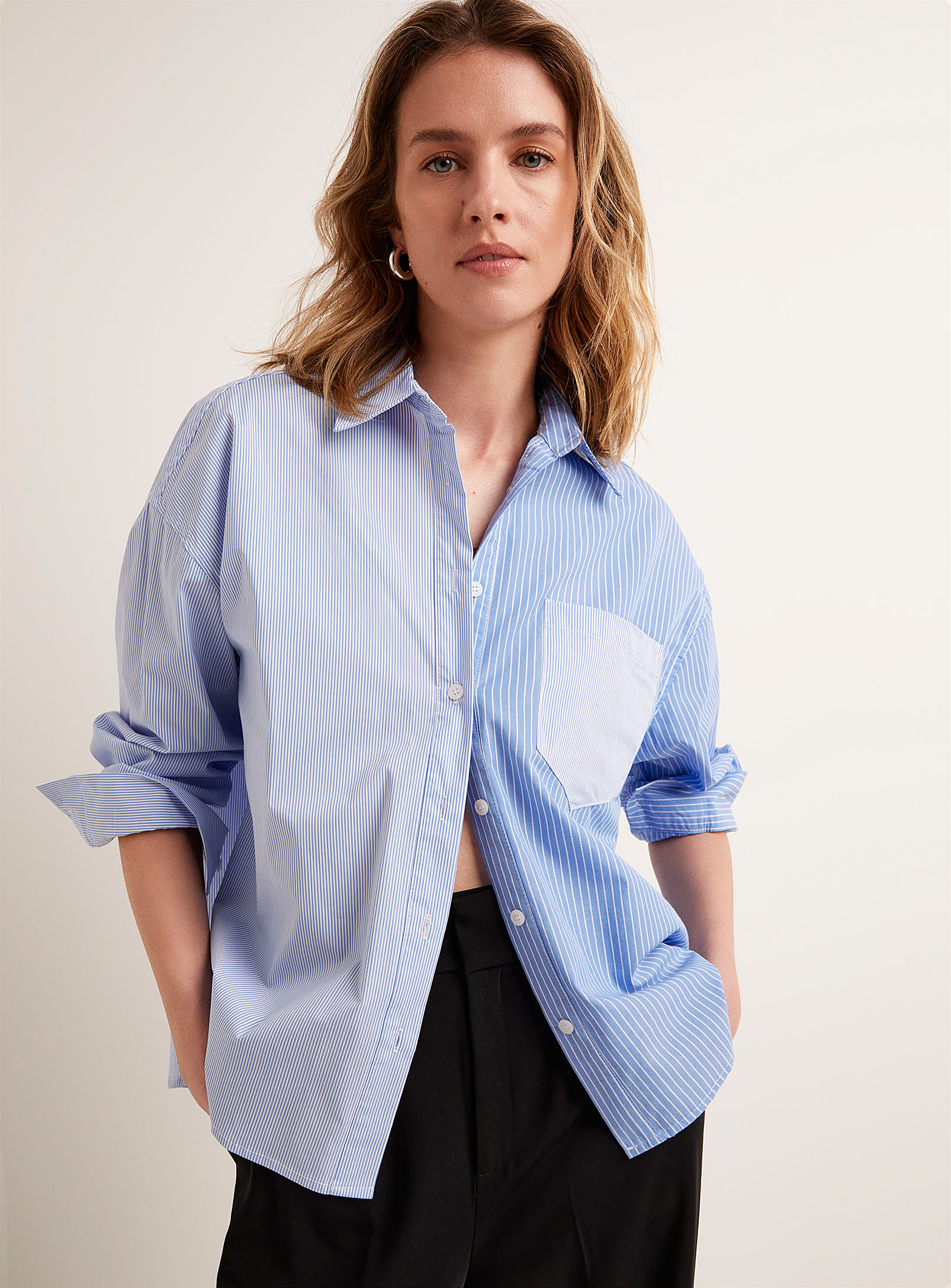 Contemporaine Double-stripe Shirt In Patterned Blue