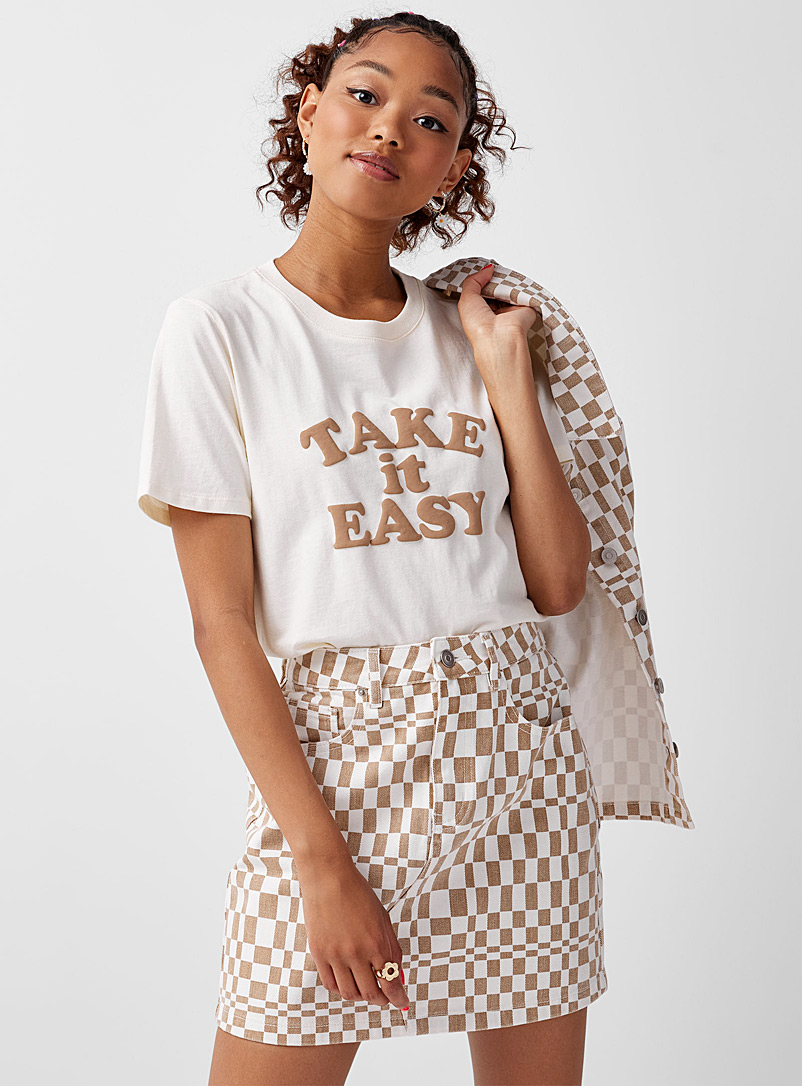 Twik Patterned Brown Funky print denim skirt for women