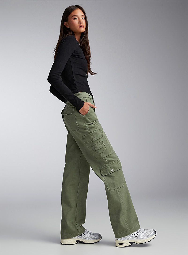 Twik: Le jean droit poches cargo Vert bouteille pour femme