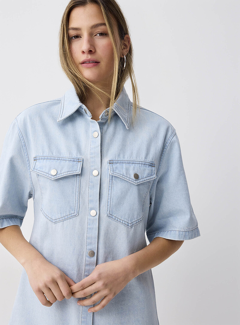 Twik Baby Blue Stretch denim shirtdress for women