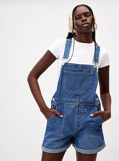 Twik: La salopette short denim Lav&eacute; moyen pour femme