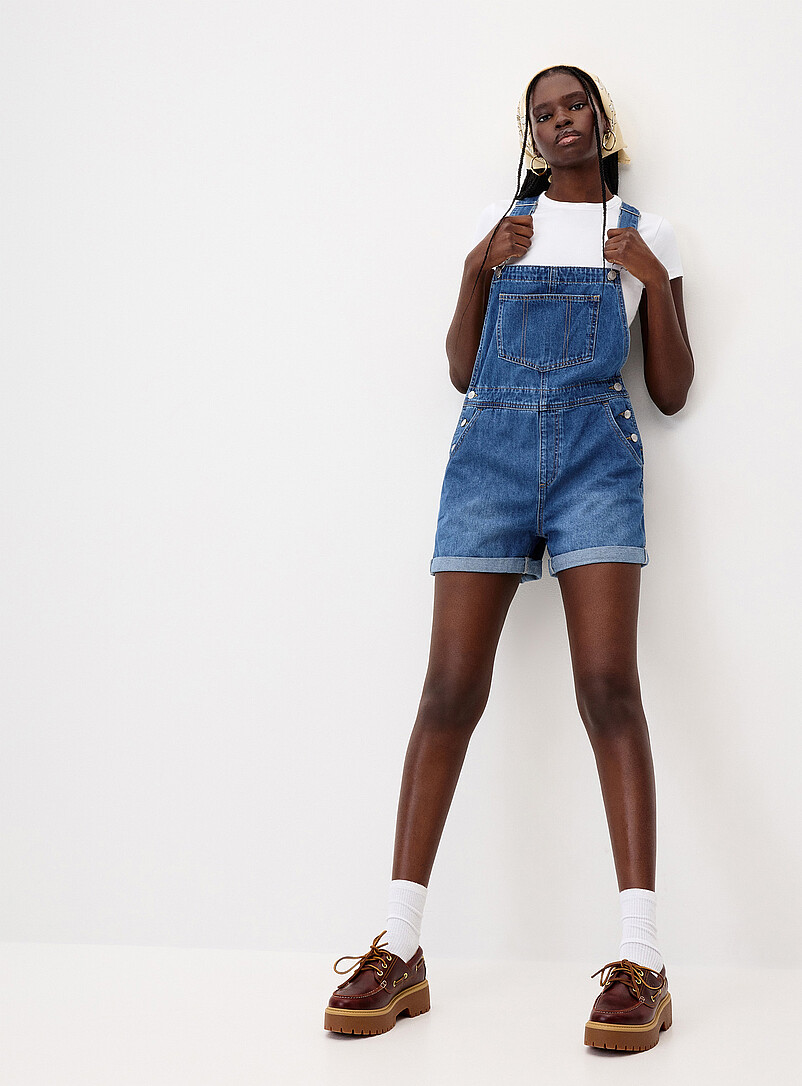 Twik Baby Blue Denim overall shorts for women
