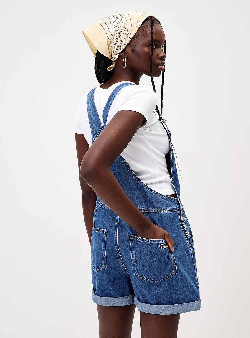 Twik Baby Blue Denim overall shorts for women