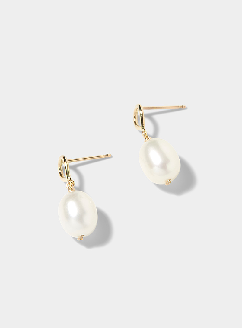 Poppy Finch Patterned Yellow White pearl earrings for women