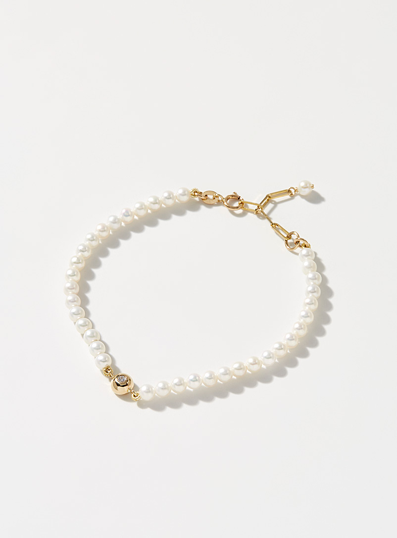 Poppy Finch Patterned Yellow Mini-diamond and pearls bracelet for women