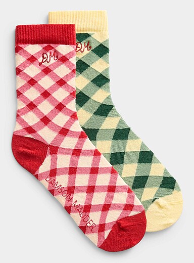 Colourful check socks Set of 2
