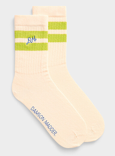 La chaussette cr&egrave;me double bande verte