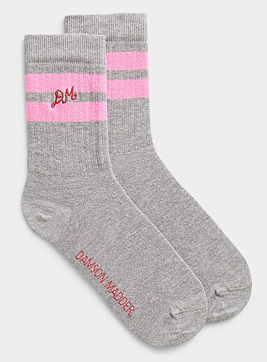Pink double band grey socks