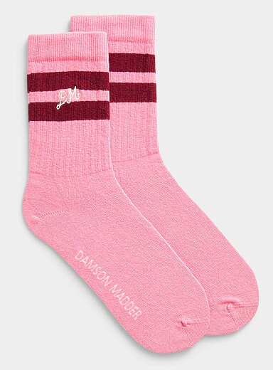 Burgundy double band pink socks