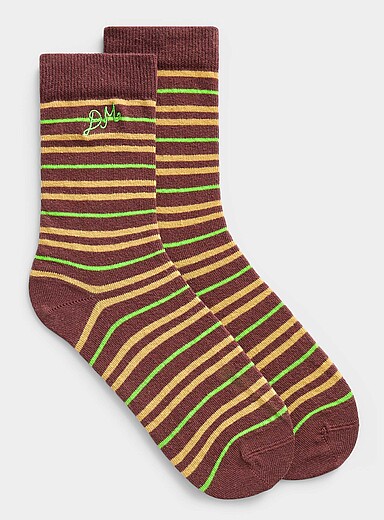 Fine-stripe brown socks