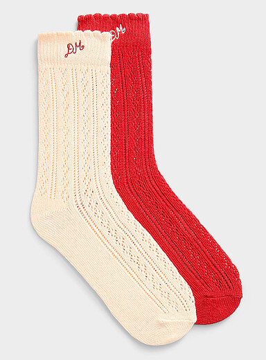 Les chaussettes tricot pointelle bord feston Emballage de 2