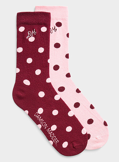 Les chaussettes pois rose p&acirc;le et bordeaux Emballage de 2