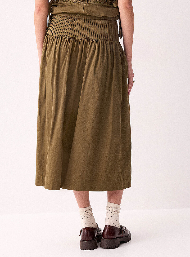 Polished poplin drawstring maxi skirt | Damson Madder | Women's