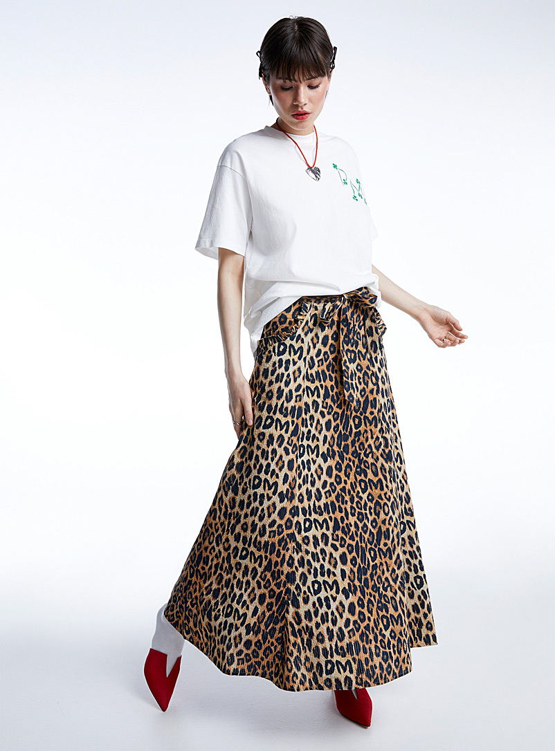 Damson Madder Patterned Brown Buckled leopard print maxi skirt for women