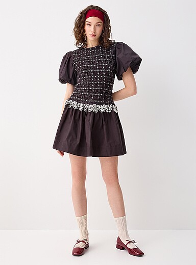 Damson Madder Dark brown Audrey puff-sleeve minidress for women