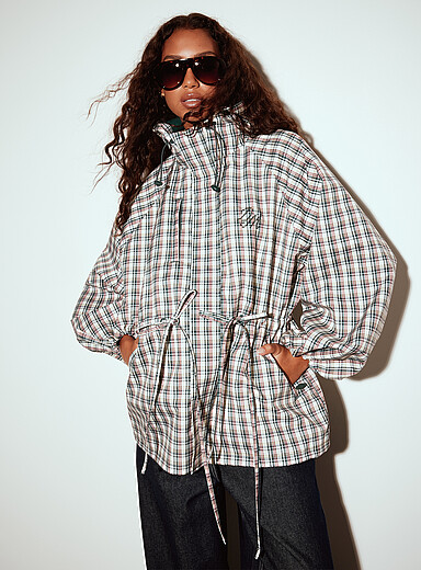 Damson Madder Patterned White Liu fine checkers waterproof coat for women