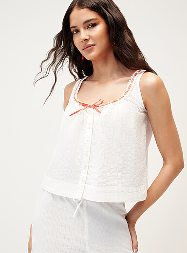 La camisole carr&eacute;e boutonn&eacute;e ruban vichy Elodie