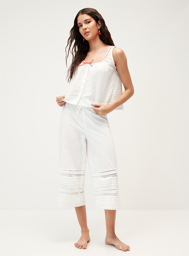 Damson Madder: La camisole carr&eacute;e boutonn&eacute;e ruban vichy Elodie Blanc pour femme