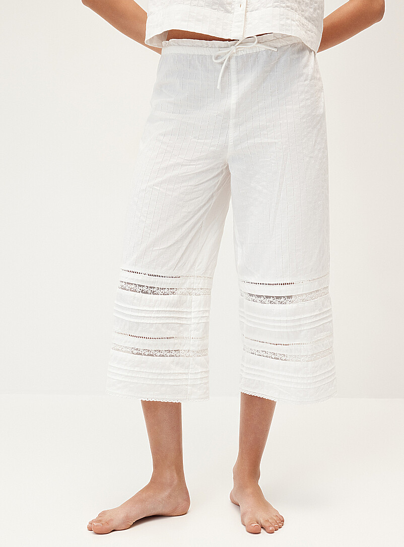 Damson Madder White Elodie openwork stripes lounge capri pant for women
