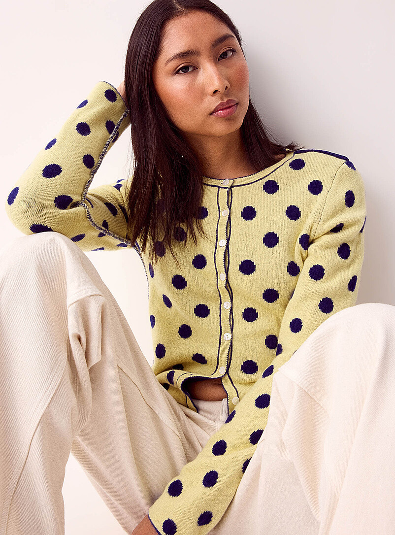 Le cardigan laine mérinos pois réversible | Damson Madder