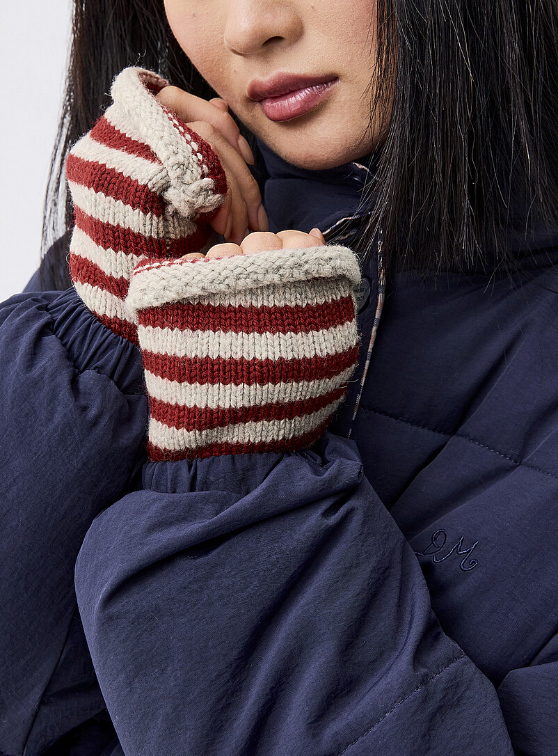 Pure wool striped fingerless mittens | Damson Madder | | Simons