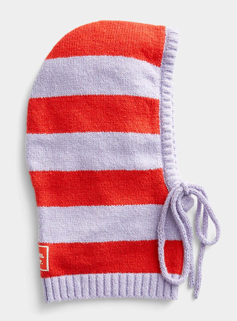 Damson Madder Patterned Red Two-tone stripe balaclava for women