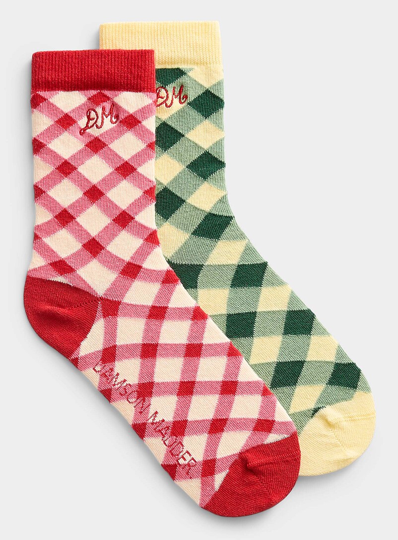 Colourful check socks Set of 2 product image (primary)