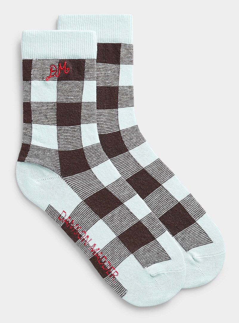 Brown-check blue socks product image (primary)