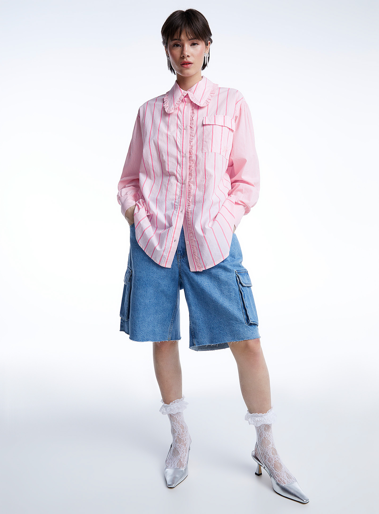 Damson Madder - La chemise rose rayures et frisons