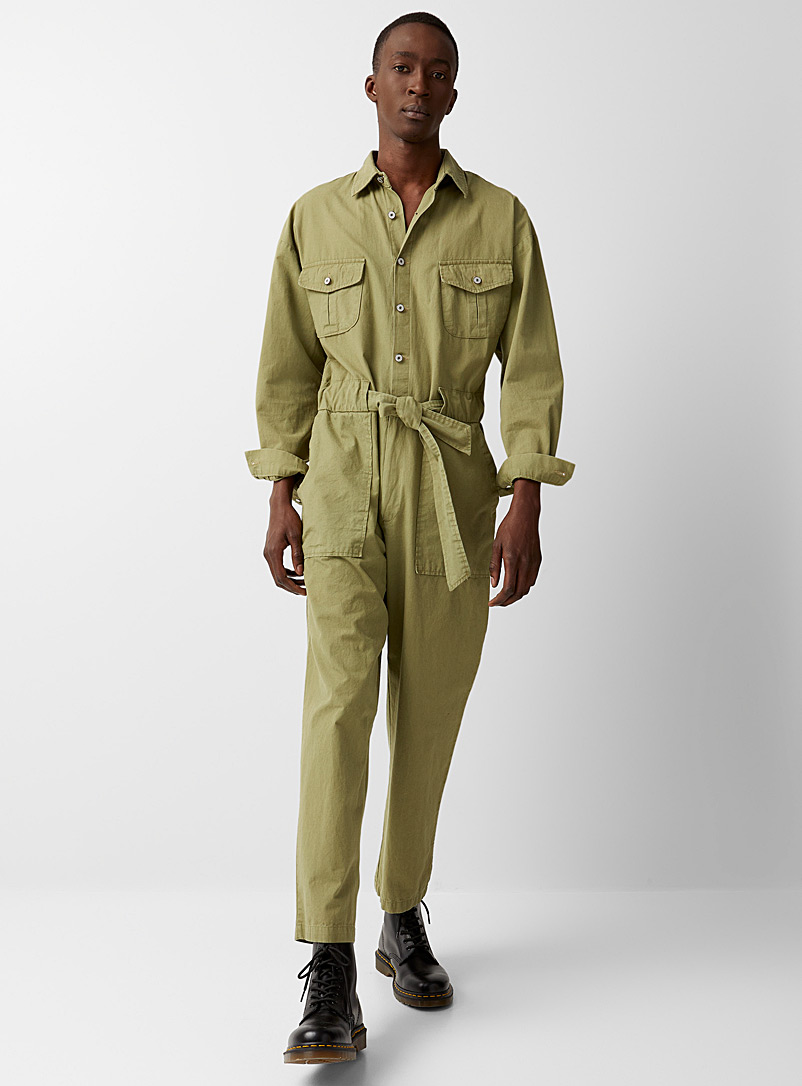 Le 31 Mossy Green Belted jumpsuit for men