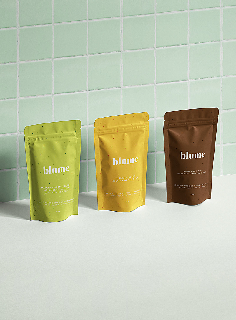 Blume Assorted Matcha, tumeric and reishi hot chocolate latte blends Set of 3 for women