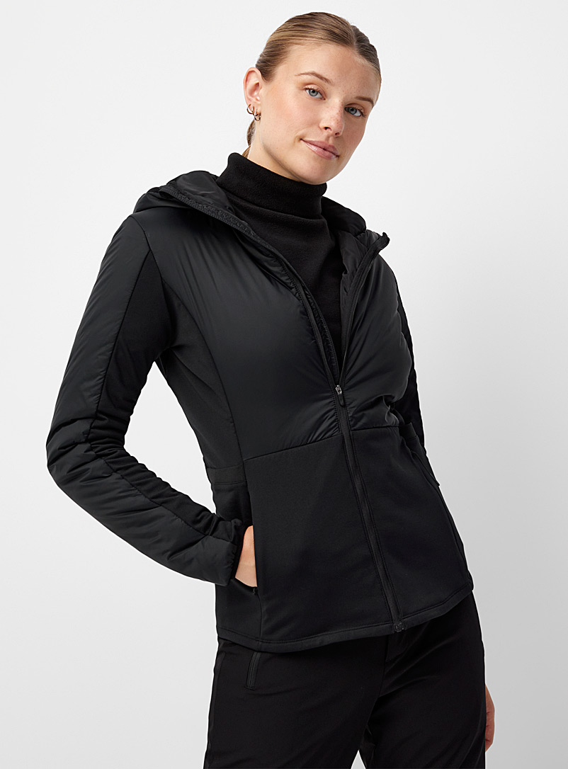 I.FIV5 Black Mixed media insulated hooded jacket for women