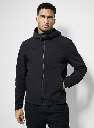 I.FIV5: La veste coquille souple envers polaire quadrill&eacute; Noir pour homme