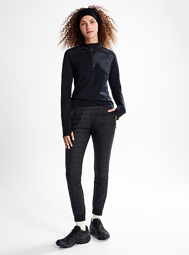 I.FIV5 Black Quilted joggers with brushed polar fleece interior for women