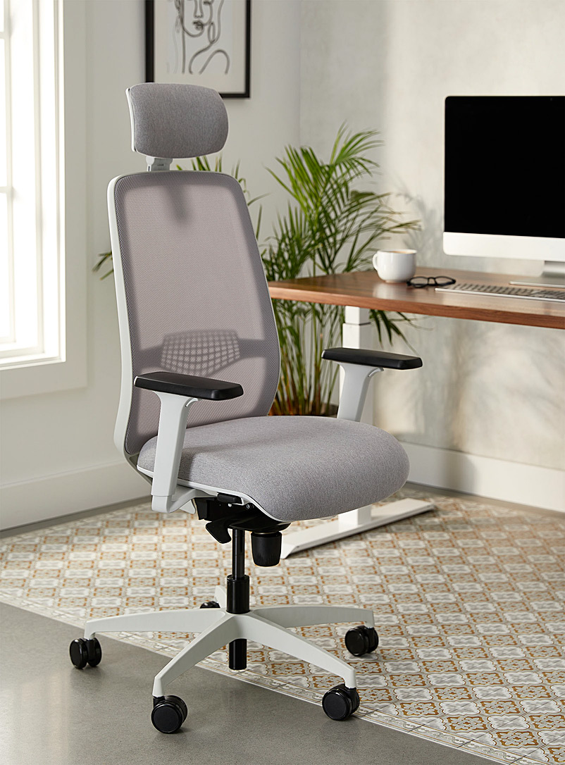 Ergonofis: La chaise ergonomique L1 avec appuie-tête Base blanche Blanc