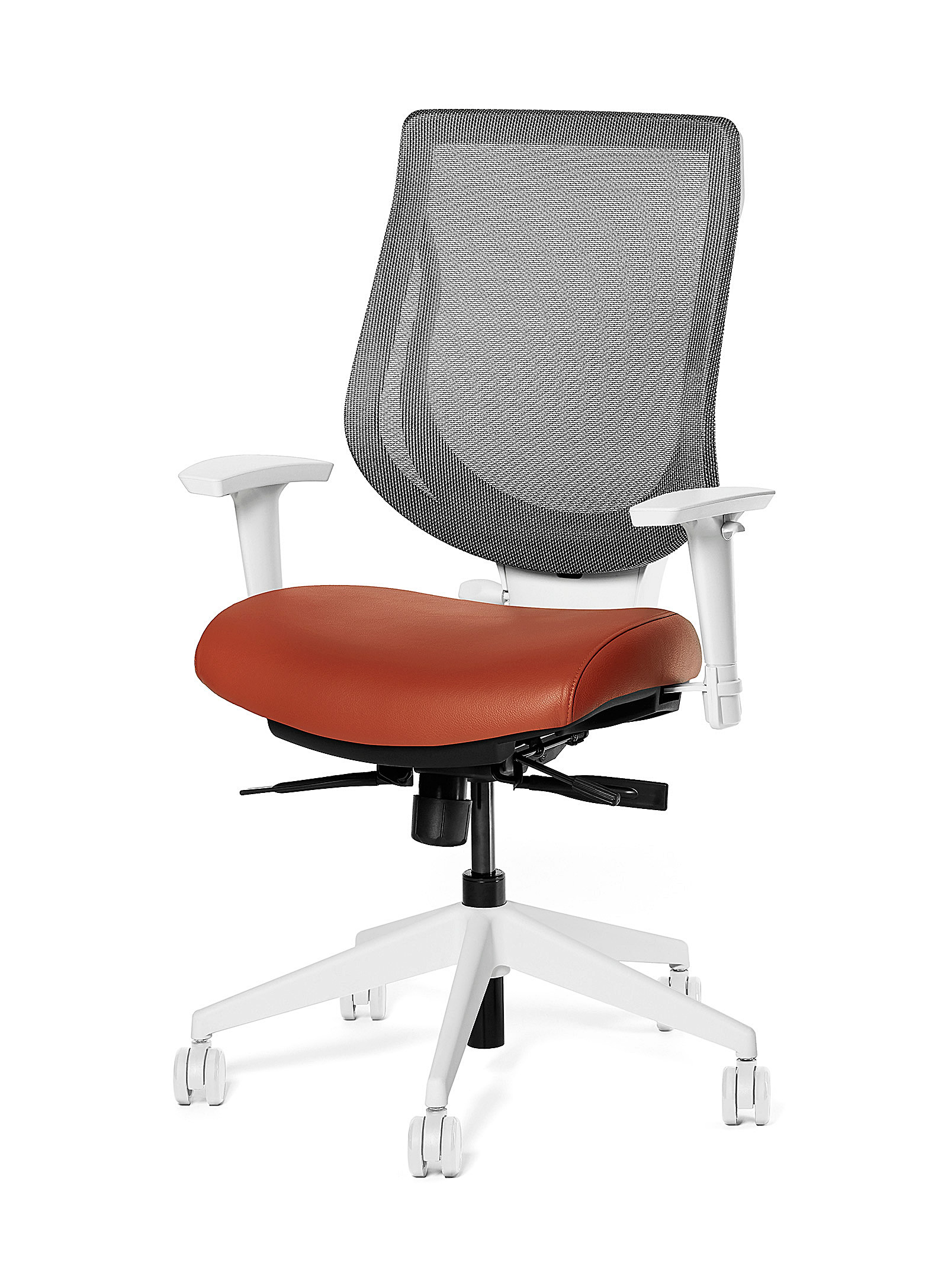 Ergonofis Youtoo Ergonomic Chair With Leather Seat White Base In Dark Orange