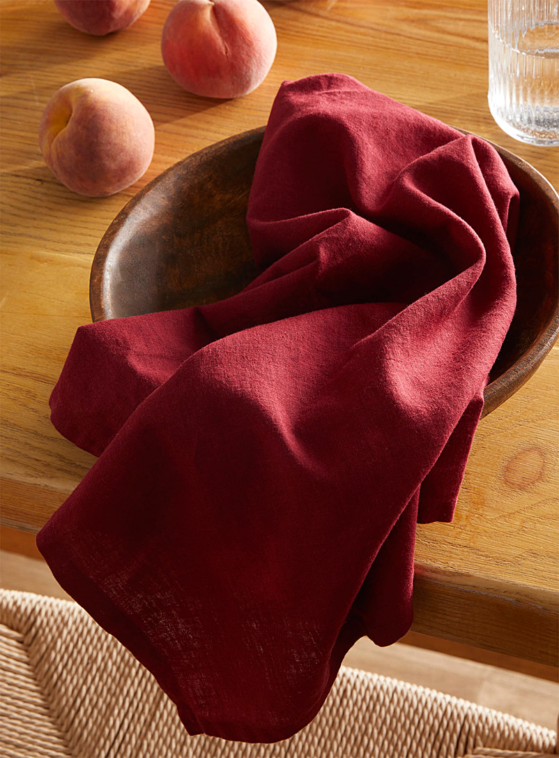Simons Maison: La serviette de table coton et lin rouge cerise Rouge foncé-vin-rubis