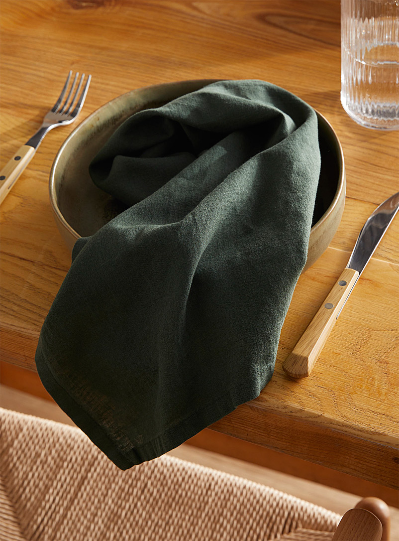 Simons Maison: La serviette de table coton et lin vert forêt Vert foncé-mousse-olive