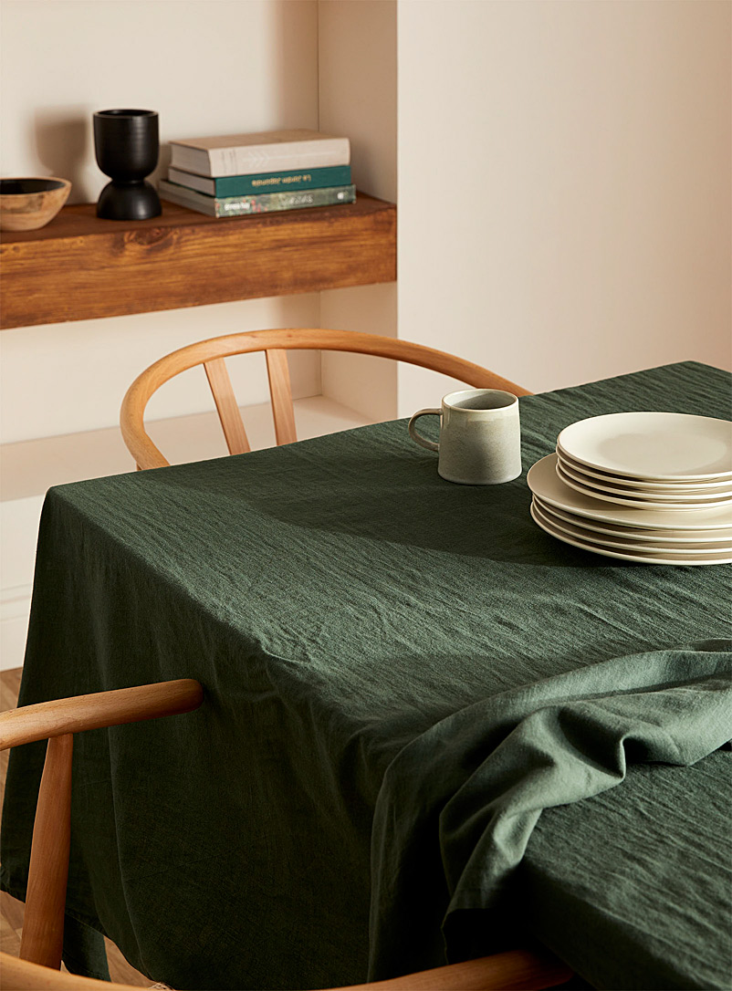 Simons Maison Mossy Green Forest green cotton and linen tablecloth