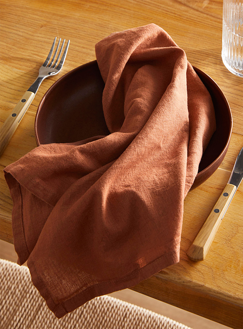 Simons Maison: La serviette de table coton et lin orange brûlé Bronze ambre