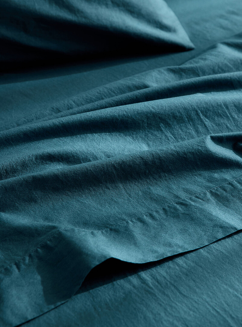 Simons Maison Slate Blue Colourful pure organic cotton bed sheet set Fits mattresses up to 16 in 144-thread-count