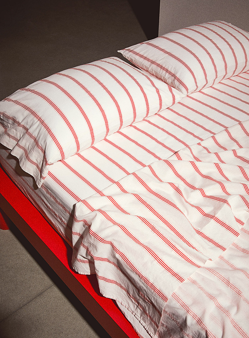 Simons Maison White Contrasting stripes organic cotton sheet set Fits mattresses up to 16 in