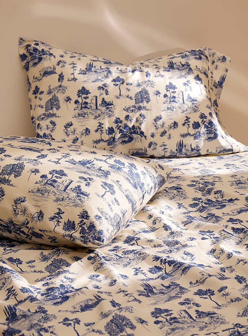 Simons Maison Patterned Ecru Toile de Jouy pure organic cotton sheet Fits mattresses up to 15 in
